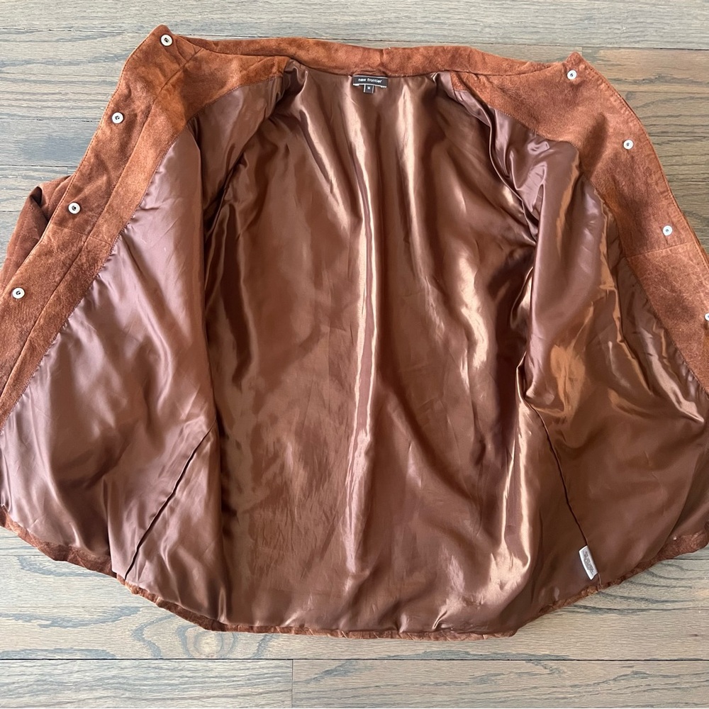 100% Leather Jacket Brown Chore Coat Quilted Women’s Medium Boxy Western - Picture 6 of 8